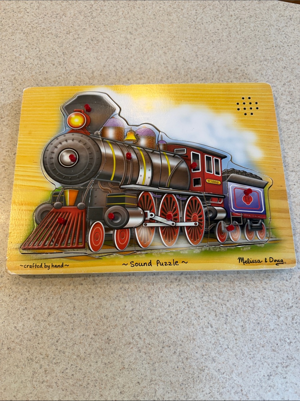 Melissa & Doug Red and Yellow Train Sound Puzzle Wooden Locomotive